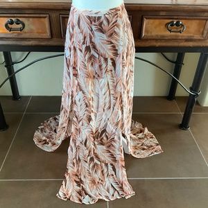 Scooter Brown High Double-Slit Maxi Skirt. Orange/Cream/Brown Size L